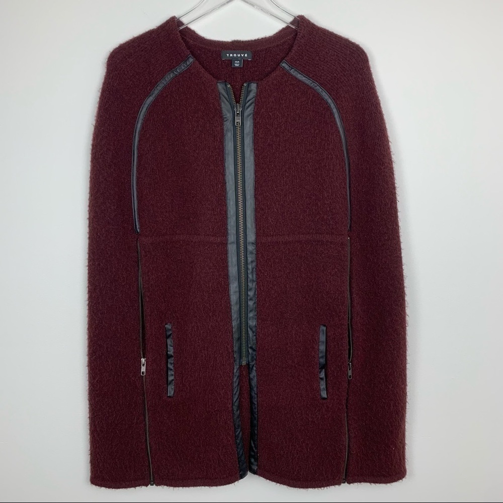 TROUVE Maroon Zip Front Sweater Poncho Soft Mohair Blend XS/S
